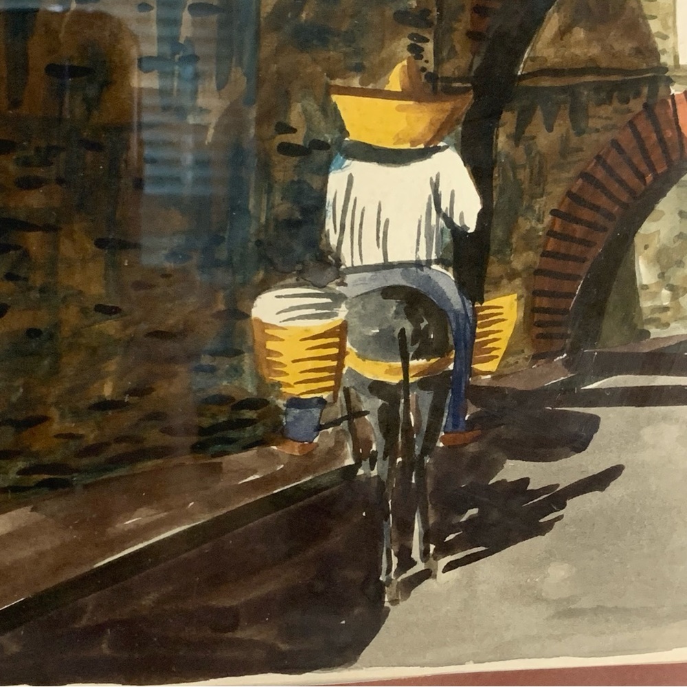 2 Framed Watercolors Signed Mexico Cruz #1 Man Woman 2 Donkey Pink Flower House - Picture 9 of 16